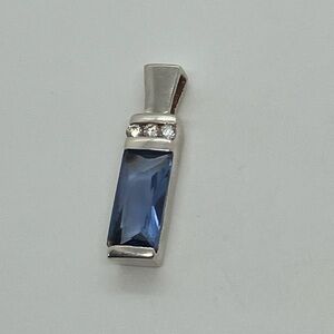 Vtg 925 Sterling Silver Purple Cz & White CZ Bar Pendant